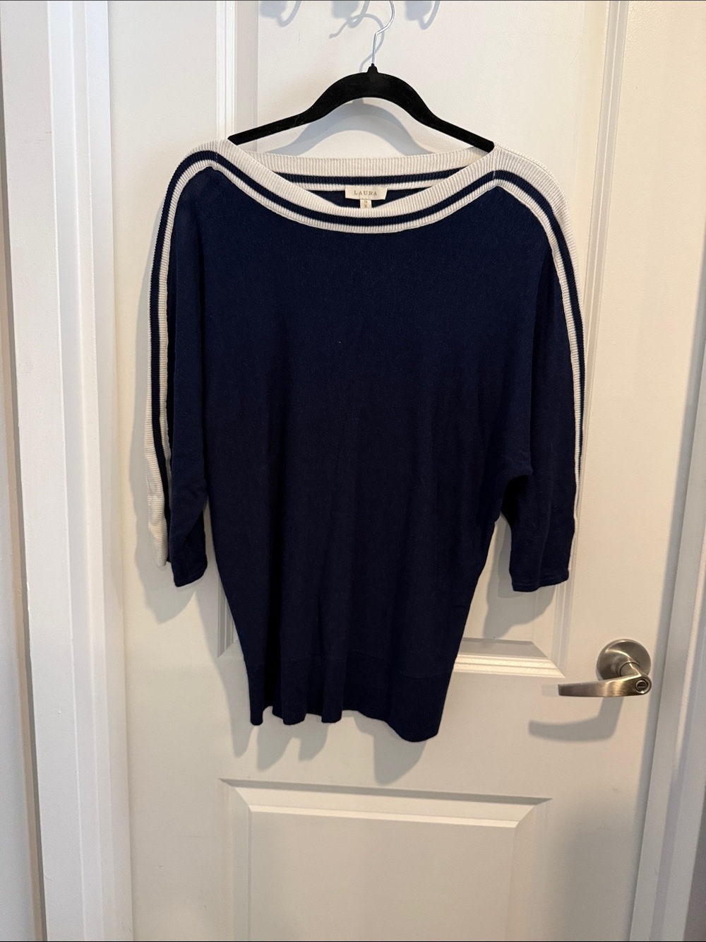 Lauren Ralph Lauren Navy Boat-Neck Sweater with White Trim